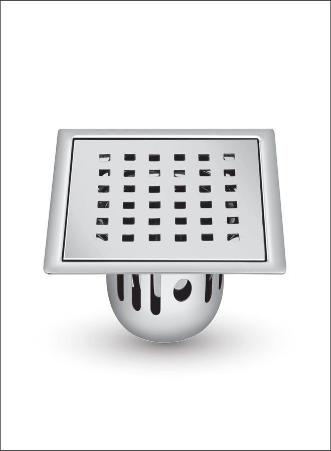 Sanjay Chilly Square Zoom SS Floor Drain Cockroach Trap for Bathroom Gratings | 304 Grade Kitchen Drain Strainer Sink Bathtub Toilet Anti Odor Hair Catcher (Golden Series - Silver - 5x5 INCH) - Image 1